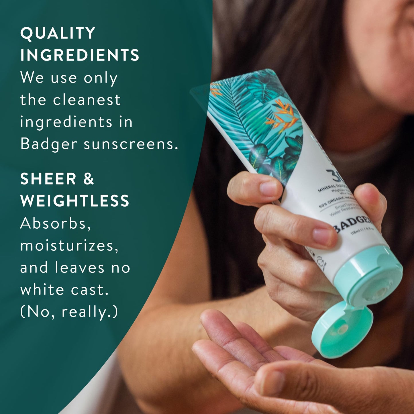 Badger Mineral Daily Sunscreen with Zinc Oxide, SPF 30, Lightweight & Easy to Apply w/No White Cast, Moisturizing Organic Sunscreen, Reef Safe, Vegan, Unscented, 4 fl oz, 2-Pack