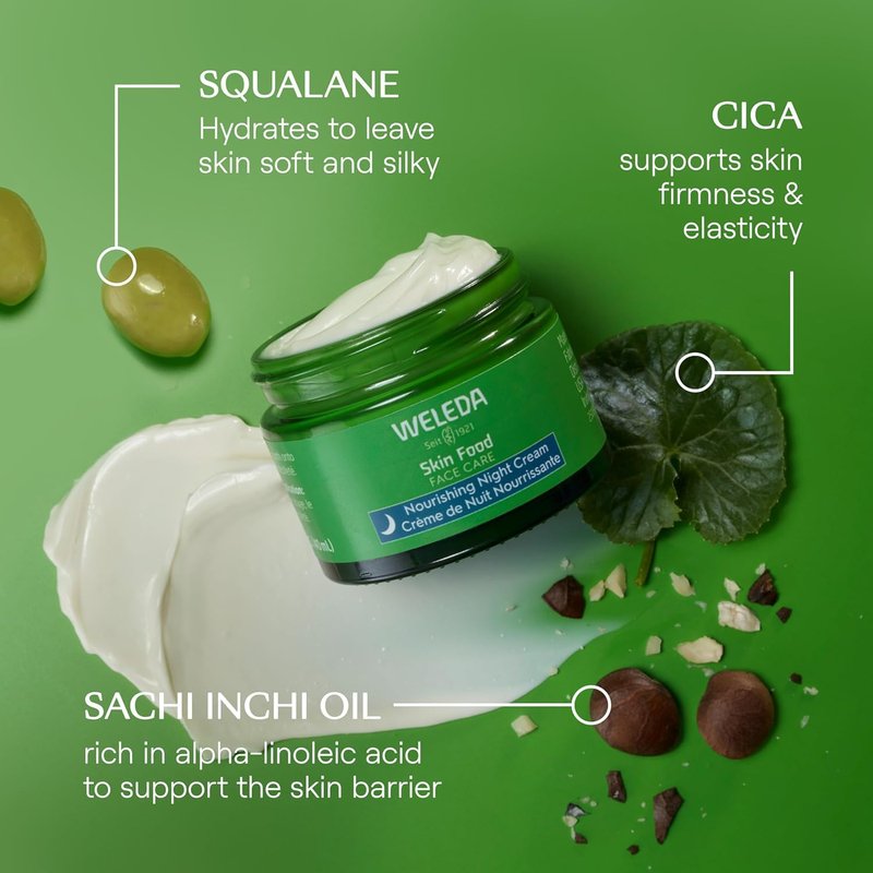 Weleda Skin Food Night Cream - Nourishing Plant-Based Moisturizer with Sacha Inchi Oil & Cica | 1.3 Fl Oz