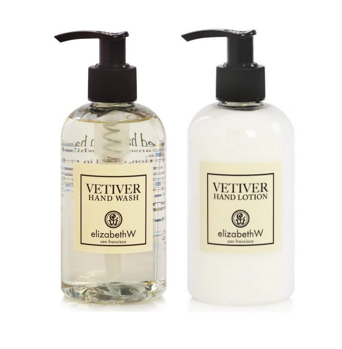 elizabeth W Vetiver Hand Lotion and Hand Wash with Gute Cosmetic Carrying Bag, 8 Ounces Each,
