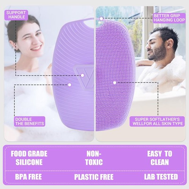 Zinc Infused - Silicone Body Scrubber,Exfoliating Body Scrubber for Sensitive Skin, Sustainable Shower Scrubber for Body, Body Scrubber for Shower and Body Care Routine - Purple