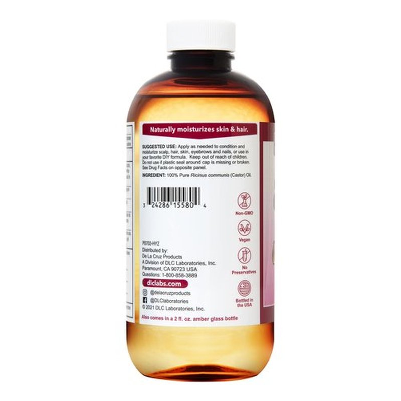 De La Cruz Castor Oil - 100% Pure Castor Oil for Hair, Skin, Eyelashes, and Eyebrows - USP Grade, 8 FL Oz