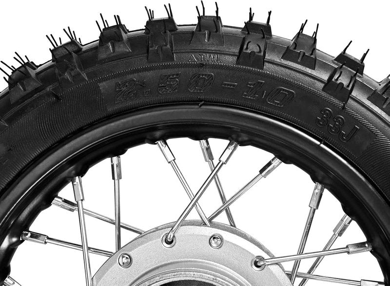 Rear Wheel Tire and Rim 2.5-10 for 50cc Dirt Bikes | 1.4 x 10 Size with 12mm Bearing