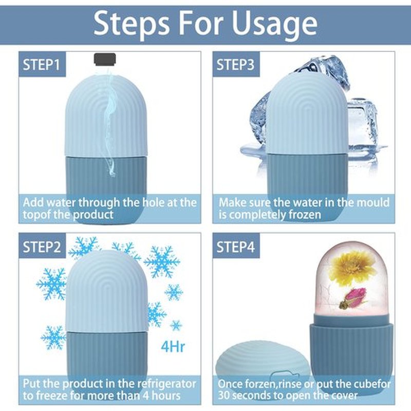 XHJRI Ice Face Roller Massager,Ice Cube Roller for Face, Eyes and Neck Naturally Conditioning and Skin Care,De-Puff Eye Bags,Reduce Migraine Pain,Reusable Massage Silicone Ice Mold (Blue)