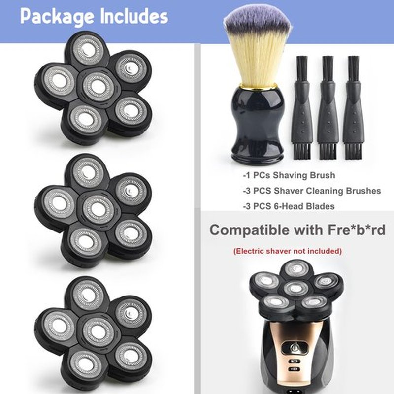 6D Blades Shaver Replacement Heads, Head Shavers for Bald Men Replacement Blades, with Shaving Brush & Shaver Cleaning Brushes, 3 Pack