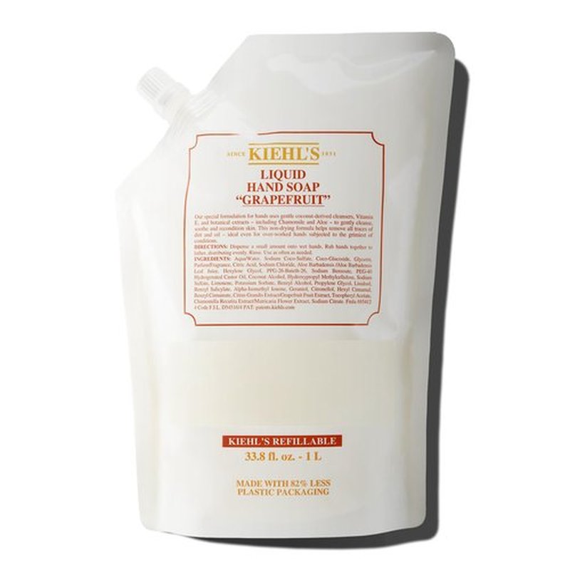 Kiehl's Grapefruit Liquid Hand Soap, Scented Hand Wash to Soothe & Condition Skin, Non-drying, with Coconut-derived Cleansers, Vitamin E & Botanical Extracts, Grapefruit - 33.8 fl oz /1 Liter Refill
