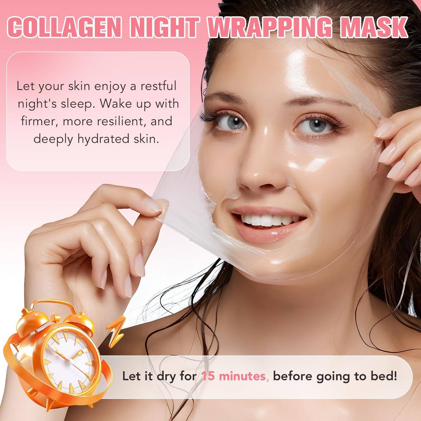 IKZEE Collagen Night Wrapping Mask, Overnight Peel Off Facial Mask with Hydrolyzed Collagen for Hydrated, Plumped & Smooth Skin