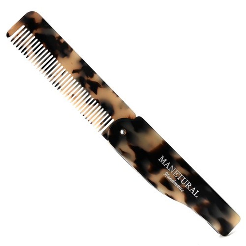 MANETURAL 80L Fine Tooth Comb, Folding Pocket Comb - 6.4" Hair Comb for Women and Kids, Beard Care or Mustache，Grooming Comb for Men，Handmade Saw Cut Hand Polished. (1 PACK, White Tokyo)