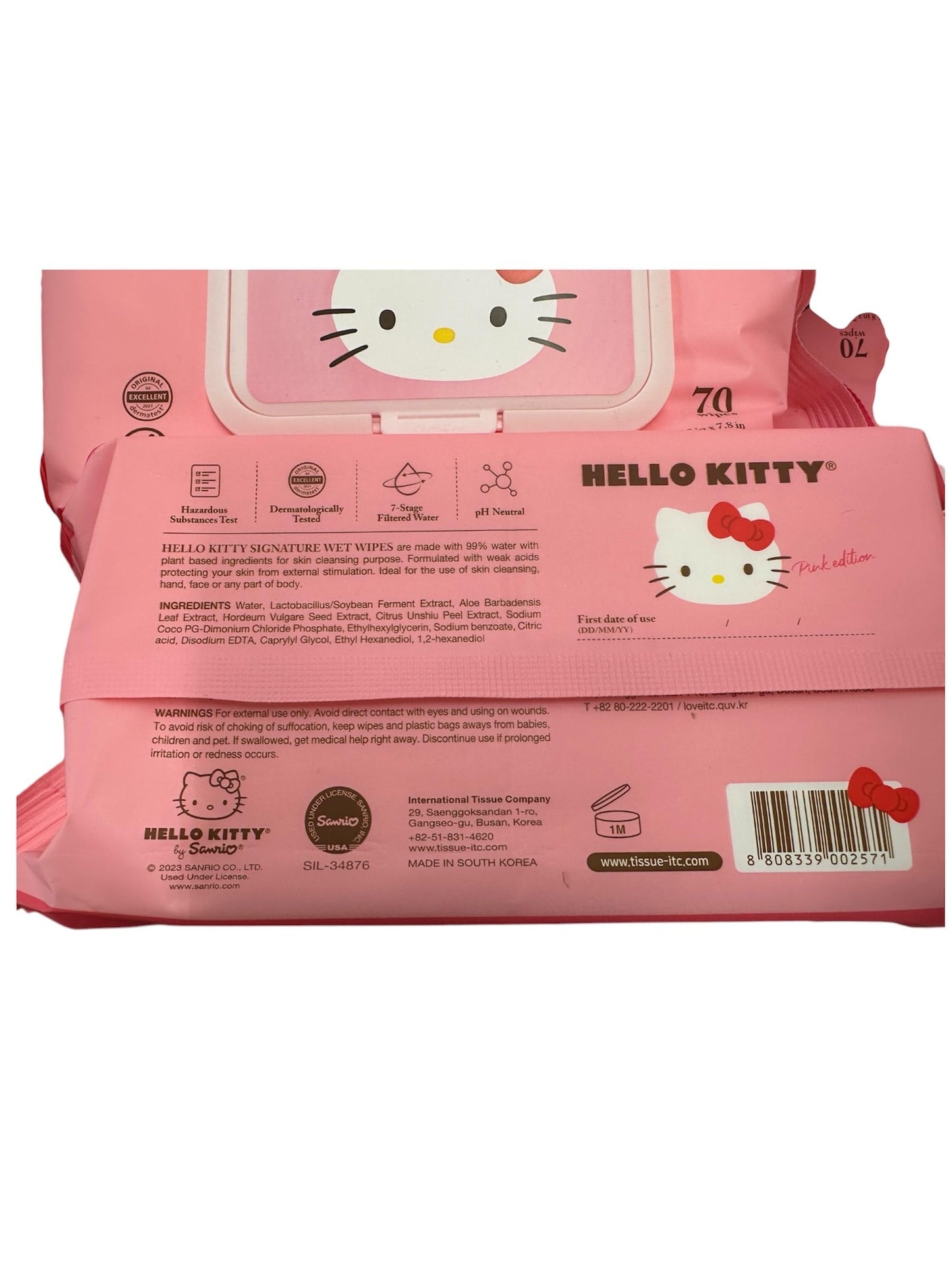 Hello Kitty Signature Wet Wipes, Large (7 x 8 in), Unscented, 70 sheets