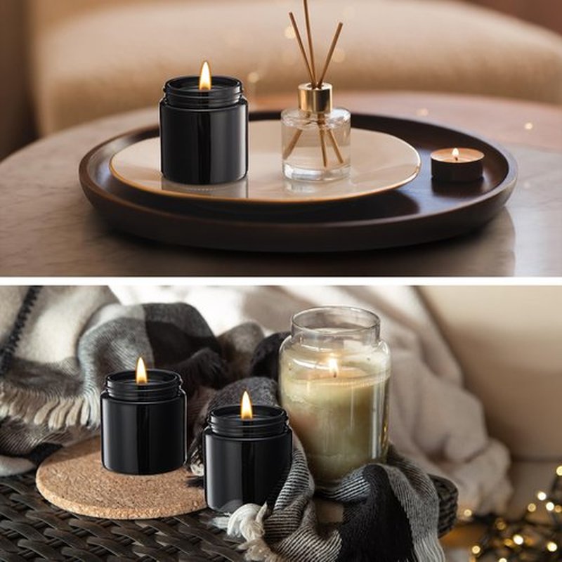 Norme 24 Pcs 4 oz Glass Jars with Lids Leakproof Round Airtight Jars Empty Cosmetic Jars with Inner Liners Lid for Storing Lotions Powder Ointments Candle Making (Black)
