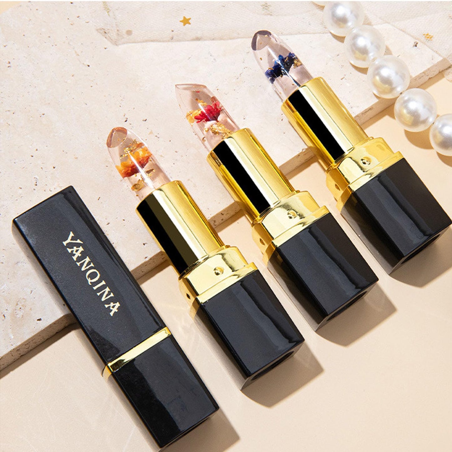 JIAYUTONG Color Changing Flower Lipstick - Hydrating Jelly Lip Balm with Flower Inside, Long Lasting Moisturizing Gloss, Nourishing Lip Care (Pink Tube-Pink)