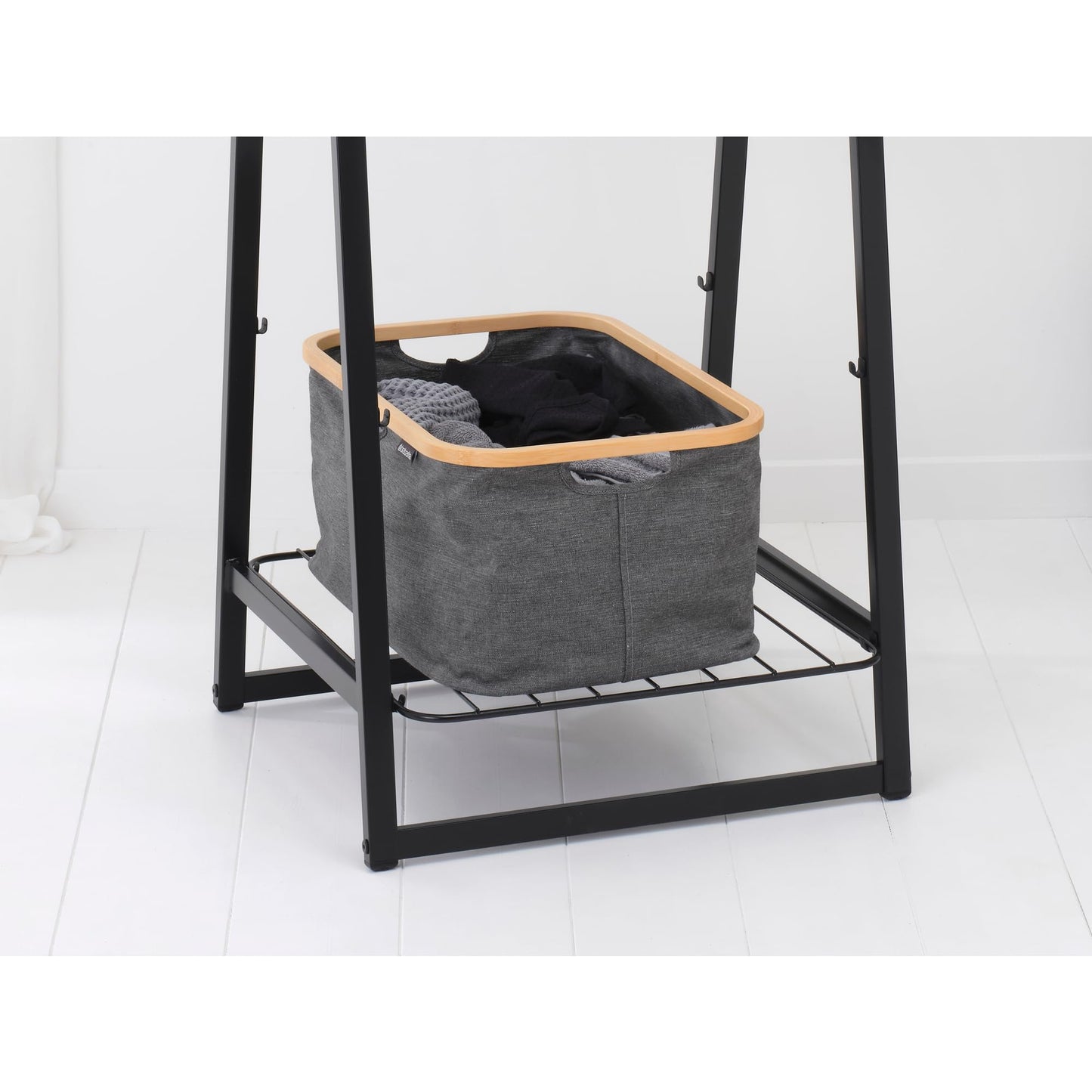 Brabantia - Foldable Laundry Basket 10.6 Gal - Water Resistant Hamper for Wet & Dry Laundry - Storage Basket for Clothes & Linen - Bamboo Rim for Easy Grip - Garment Washing - Pepper Black