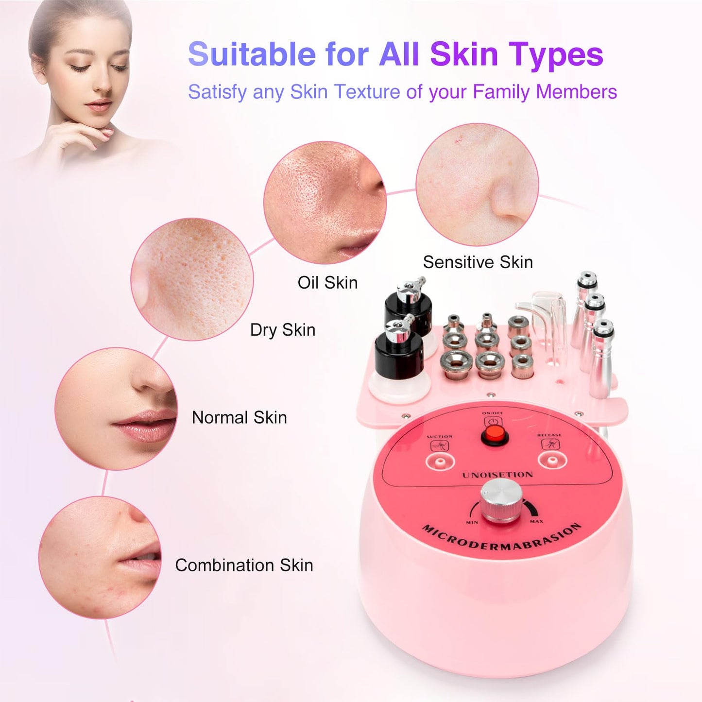 Diamond Microdermabrasion Machine Professional for Facial UNOISETION 3 in 1 Home Microdermabrasion Machine for Skin Exfoliating, Blackhead Removal, Spray Facial Moisturizing