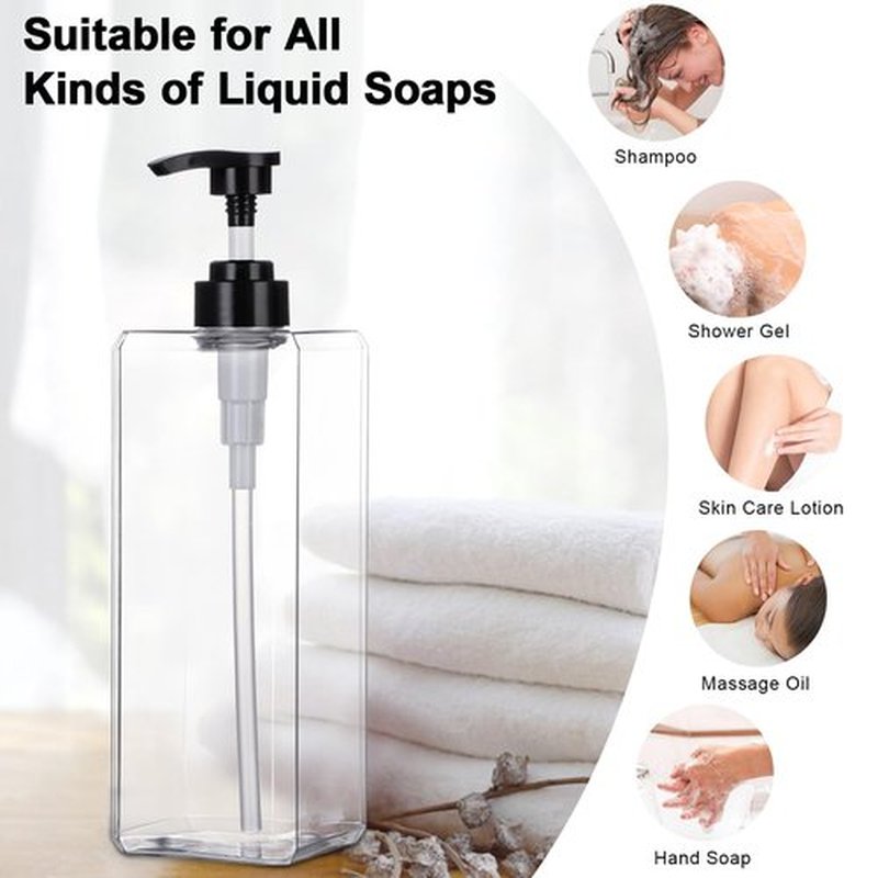 Yebeauty Pump Bottle Dispenser, 33.8oz 1000ml Empty Plastic Shampoo Pump Dispenser Shower Soap Dispenser Refillable Liquid Containers for Conditioner Body Wash, Bathroom Kitchen, 2 Pack Clear