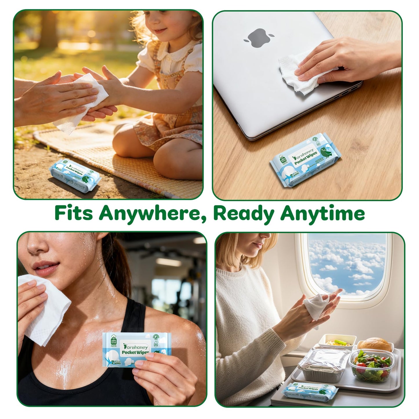 100% Cotton Travel Wipes for Sensitive Skin, 99% Purified Water Hypoallergenic Mini Wet Wipes, Unscented Pocket Wipes Travel Essentials for Adults, Kids & Baby Care