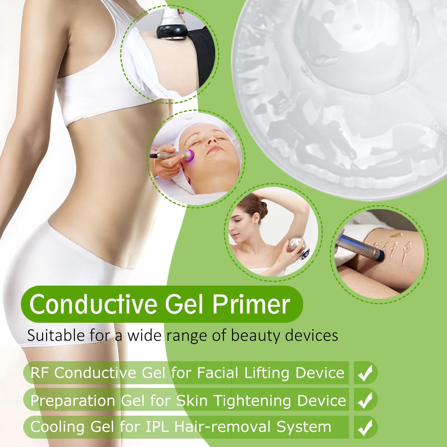 RF Conductive Gel with Hyaluronic Acid for Microcurrent Face Device, Radio Frequency Gel for Body Skin Tightening Machine, Hydrating Skin Cooling Cream for IPL Hair Removal, 260ml Jar