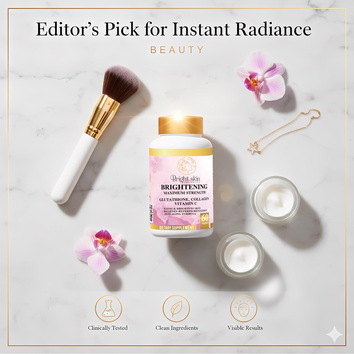 Bright Skin Cosmetics Brightening Supplements with Glutathione, Collagen, and Vitamin C