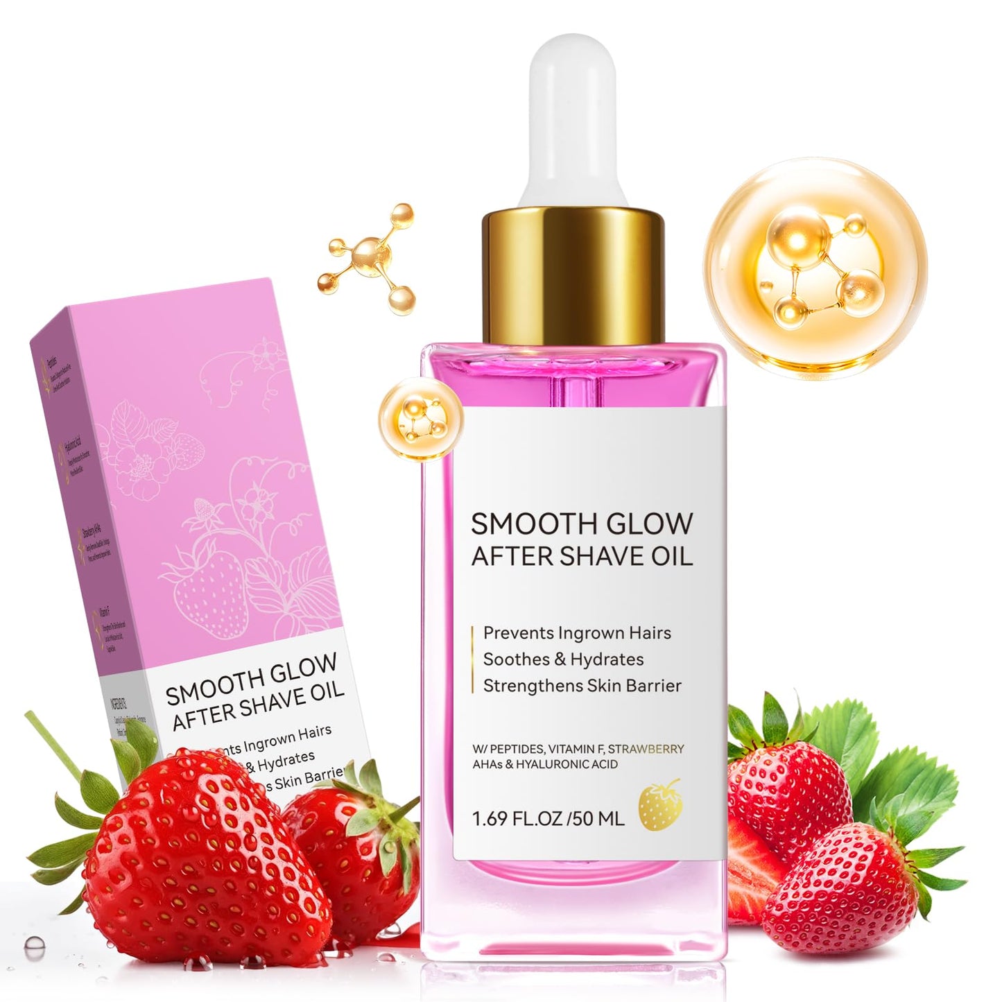 KITNOBLIS After Shave Oil Women for Smooth Skin, Strawberry Shaving Oil with Peptides & Hyaluronic Acid - Razor Bump Prevention & Anti-Aging Treatment for Ingrown Hair, Hydration & Soothing (50 ML)