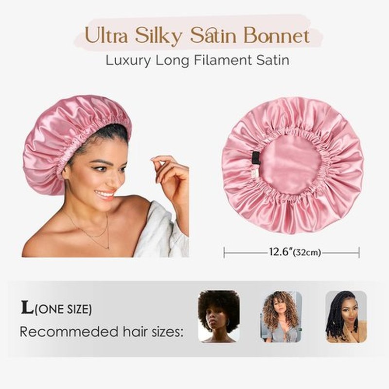 YANIBEST Silk Bonnet Satin Bonnet for Sleeping Women and Men, Adjustable Double Layer Hair Bonnet for Curly Braids Hair Rose Gold