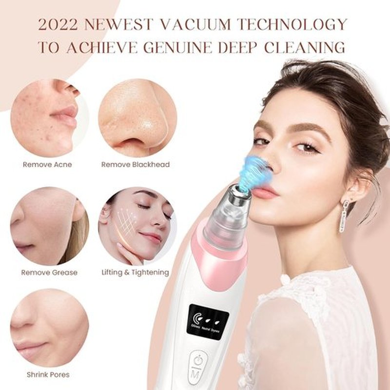 2024 Blackhead Remover Pore Vacuum,Facial Pore Cleaner-5 Suction Power,5 Probes,USB Rechargeable Blackhead Vacuum Kit Electric Acne Extractor Tool for Adult (Pink)