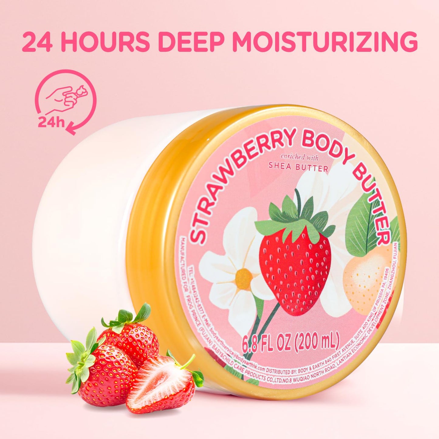 puresoak bath Strawberry Body Butter, Natural Body Butter for Men Women Smell Good, Strawberry Scented Shea Butter Body Cream, Body Moisturizer for Dry Skin 6.8 floz