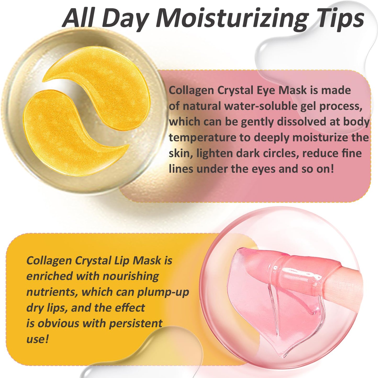 32 Pairs Eye Masks & Lip Masks, 24K Gold Gel Crystal Collagen Eye Patches for Puffy Eyes, MoisturizingLip Mask Pink Lip, Anti-Aging Eye andLip Masks for Reducing Fine Lines & Dark Circles