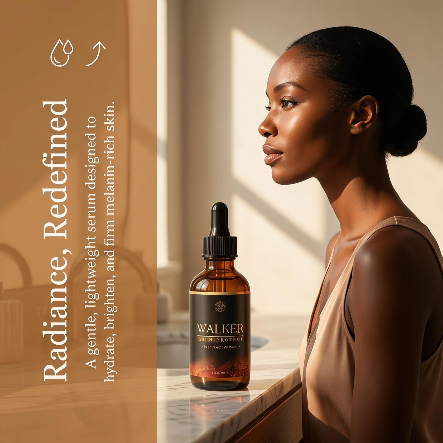 Walker Facial Essence Moisturizer, a lightweight skincare formula containing hyaluronic acid and black castor oil, helps improve skin texture and brighten the complexion of darker skin tones. (1(Pcs))