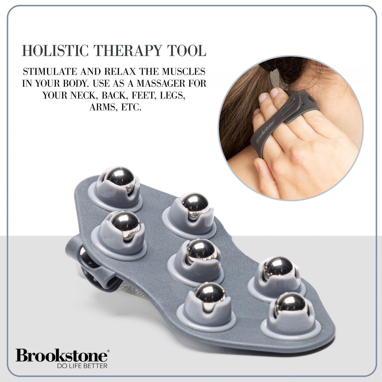 Brookstone Palm Roller Body Massager - Medium Handheld Roller Massager to Relieve Tension - Massage Gloves, Hand Massager Glove, Massage Glove for Stress Relief and Relaxation (Charcoal)