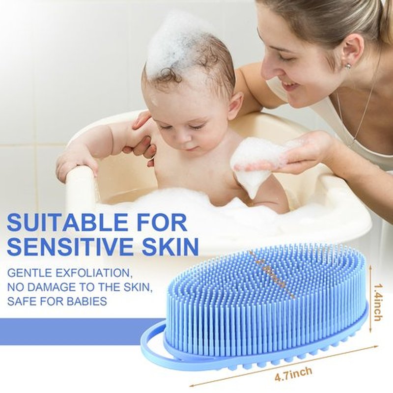 Metene Silicone Exfoliating Body Scrubber with Loop, Body Scrubber for Men and Women, Silicone Loofah for Shower, Soft Silicone Body Scrubber for Shower and Bath Skincare Routine (Blue)