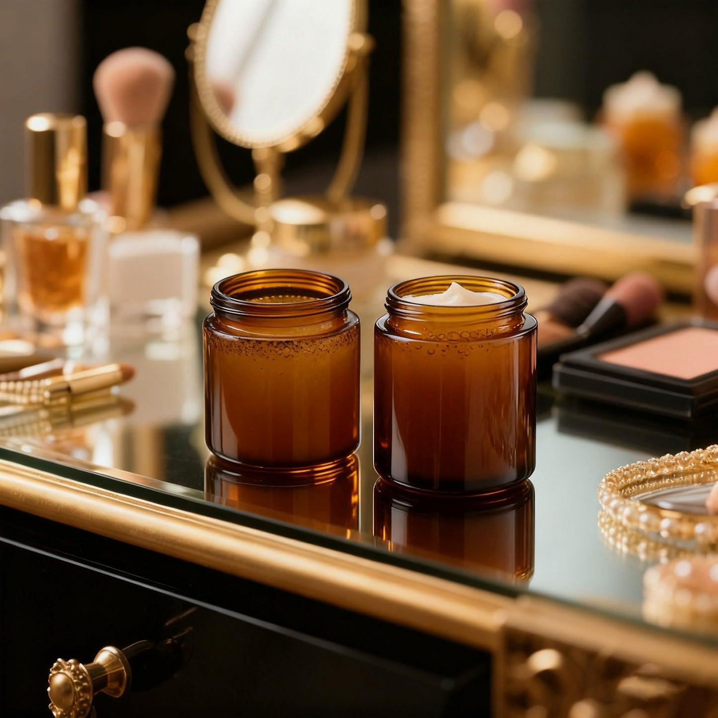 Norme 120 Pcs 4 oz Glass Jars with Lids Leakproof Round Airtight Empty Cosmetic Jars with Inner Liners Lid for Storing Lotions Powder Ointments Making Tins (Black,Amber)