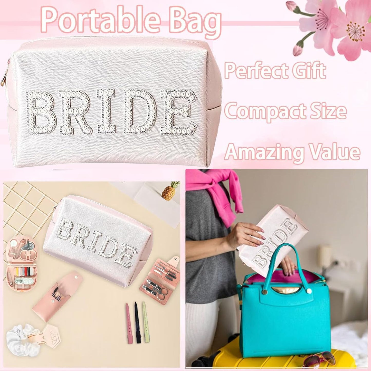 Wedding Day Emergency Kit for Bride, Bridal Emergency Kit for Wedding Day Items, Wedding Day Essential Supplies with Makeup Bag for Bride