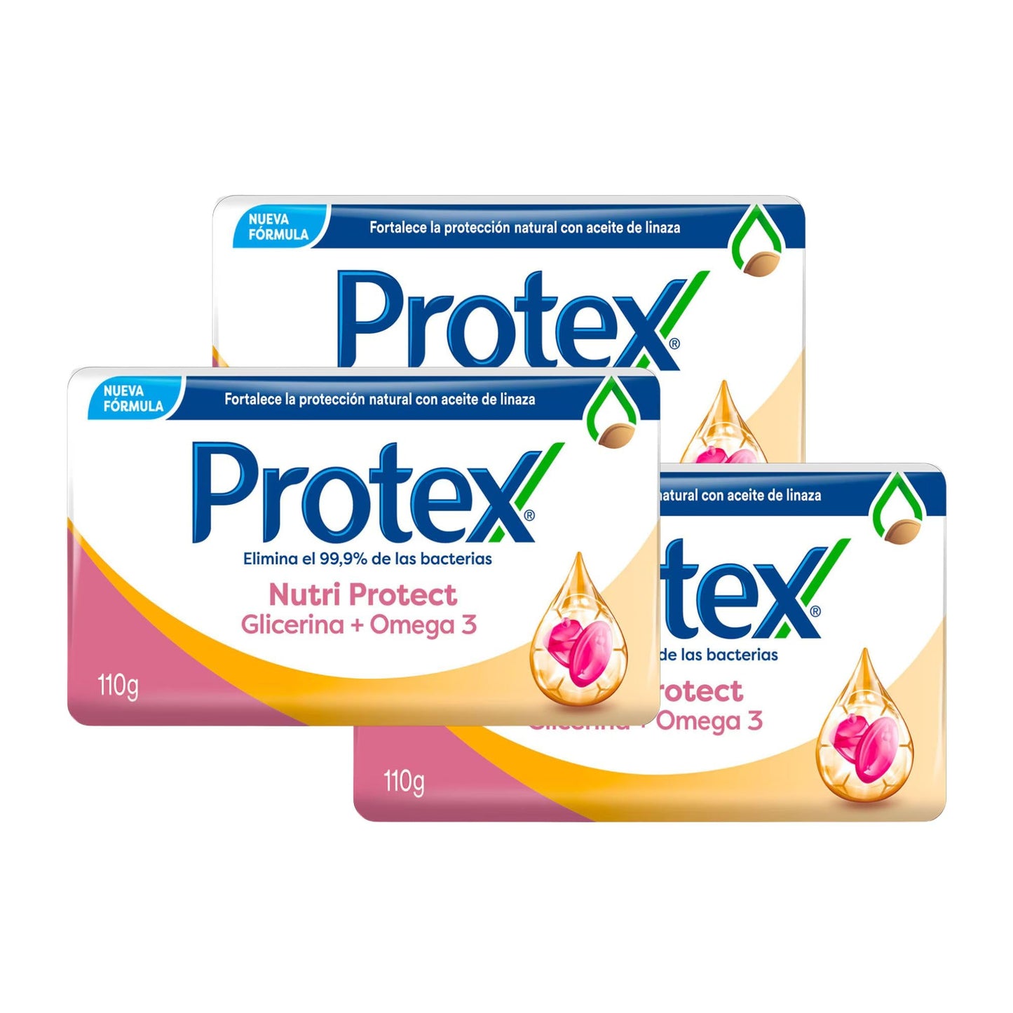 Protexx Antibacterial Bar Soap 3 Pack – Nutri Protect Glycerin + Vitamin E, Antibacterial Body Soap Bars, 110g Each