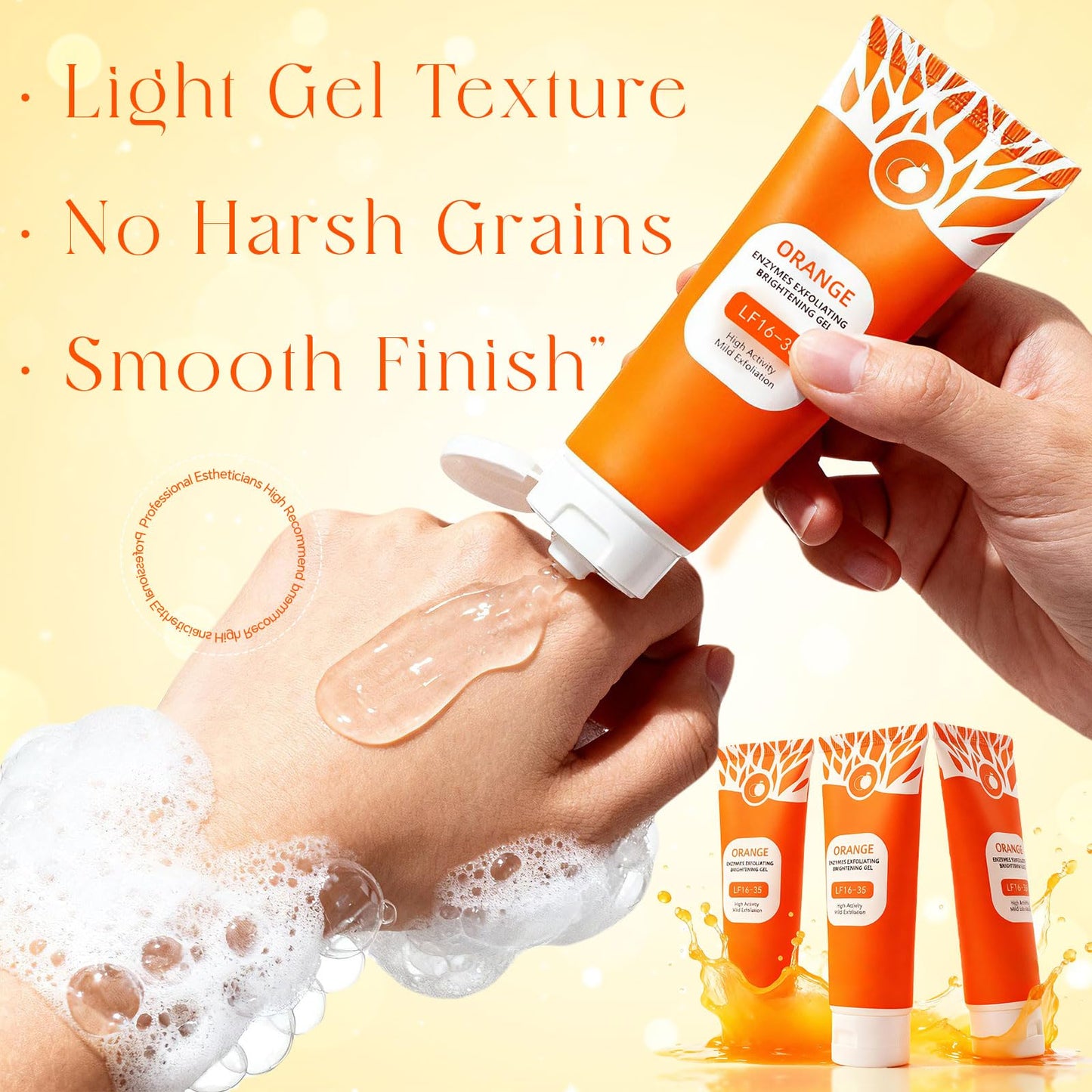 3X100ml 2026 Updated Orange Enzyme Exfoliating Gel Set – Natural Citrus Extract Facial Peeling Gel, Gentle Daily Enzyme Exfoliant, Purifying Clear Texture for Smooth, Refreshed Skin