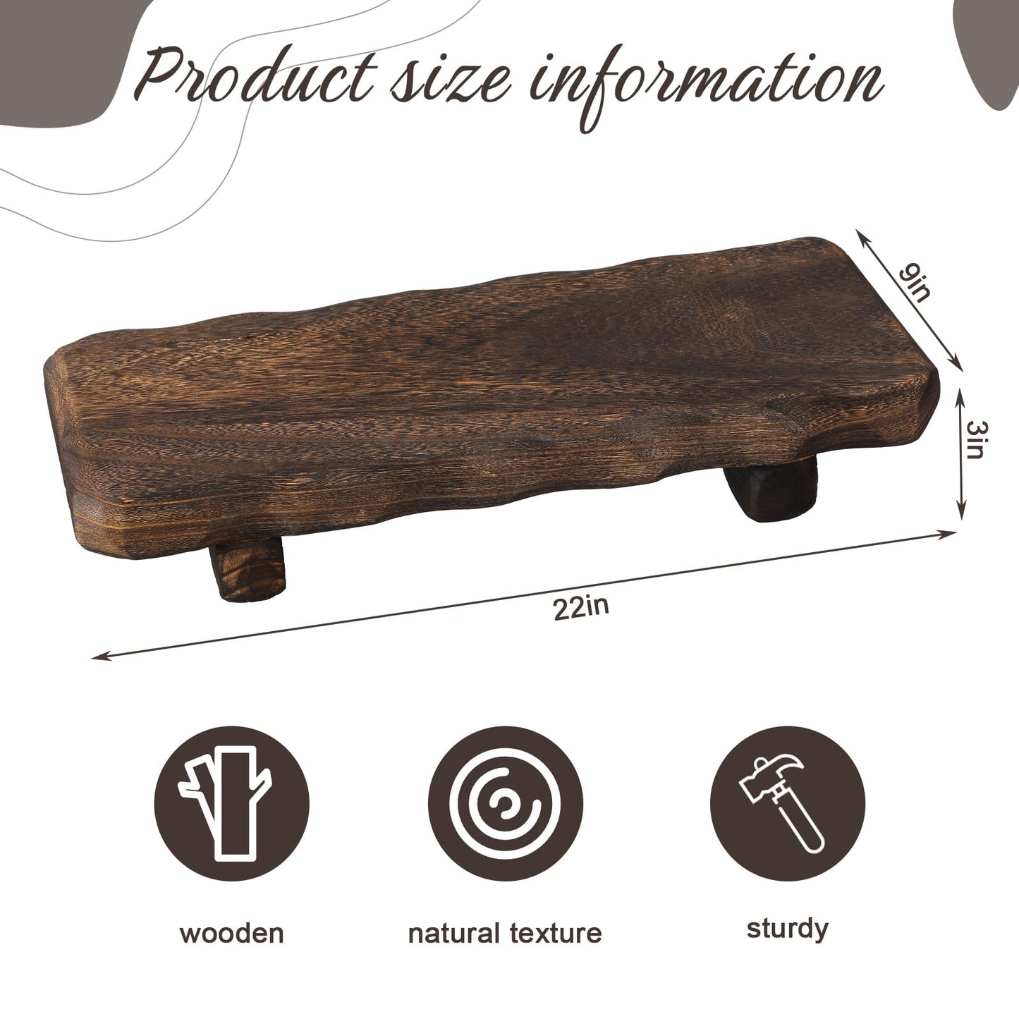 Briwooody 22 x 9 Inch Decorative Found Wood Board Farmhouse Wood Riser Pedestal Stand for Kitchen Bathroom Counter, Rustic Wooden Board for Plant, Jewelry, Vanity, Candle