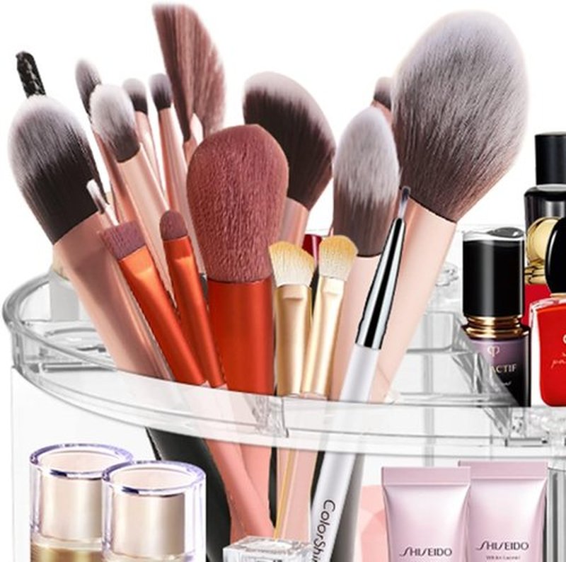 LeeWent 360 Rotating Makeup Organizer, Large Capacity Cosmetics Organizer for Perfume Holder Organizer Countertop DIY Spinning Makeup Organizer Fits Makeup Brushes Lipsticks Clear (White)