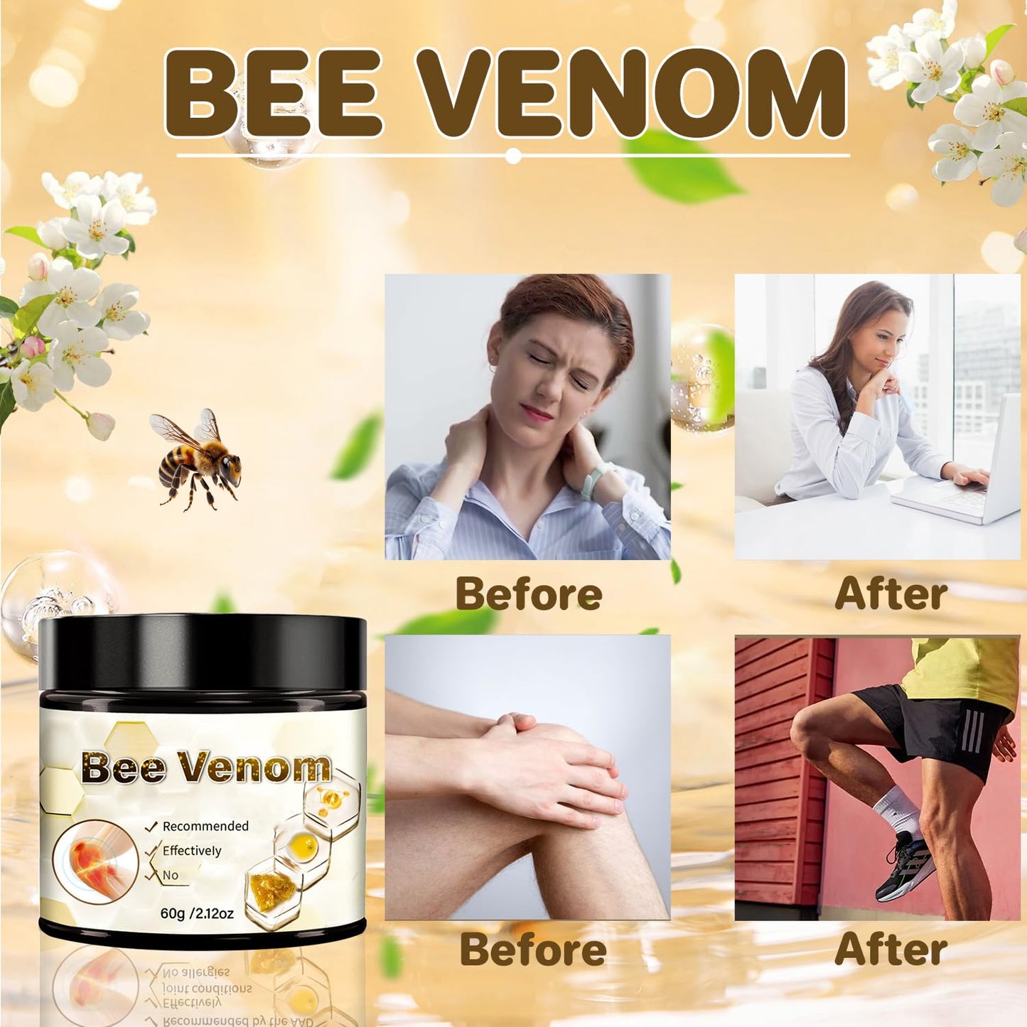 KEBEGE 2 PCS Bee Venom Cream, Bee Venom Advanced Cream,Suitable for Back, Neck, Hands, Foot, Etc