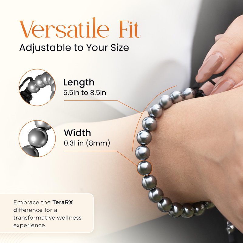 TeraRX® Terahertz Bracelet – 100% Authentic Terahertz Stone Bracelet for Women and Men – Adjustable Size Beaded Jewelry for Perfect Fit (Round 8MM Beads)