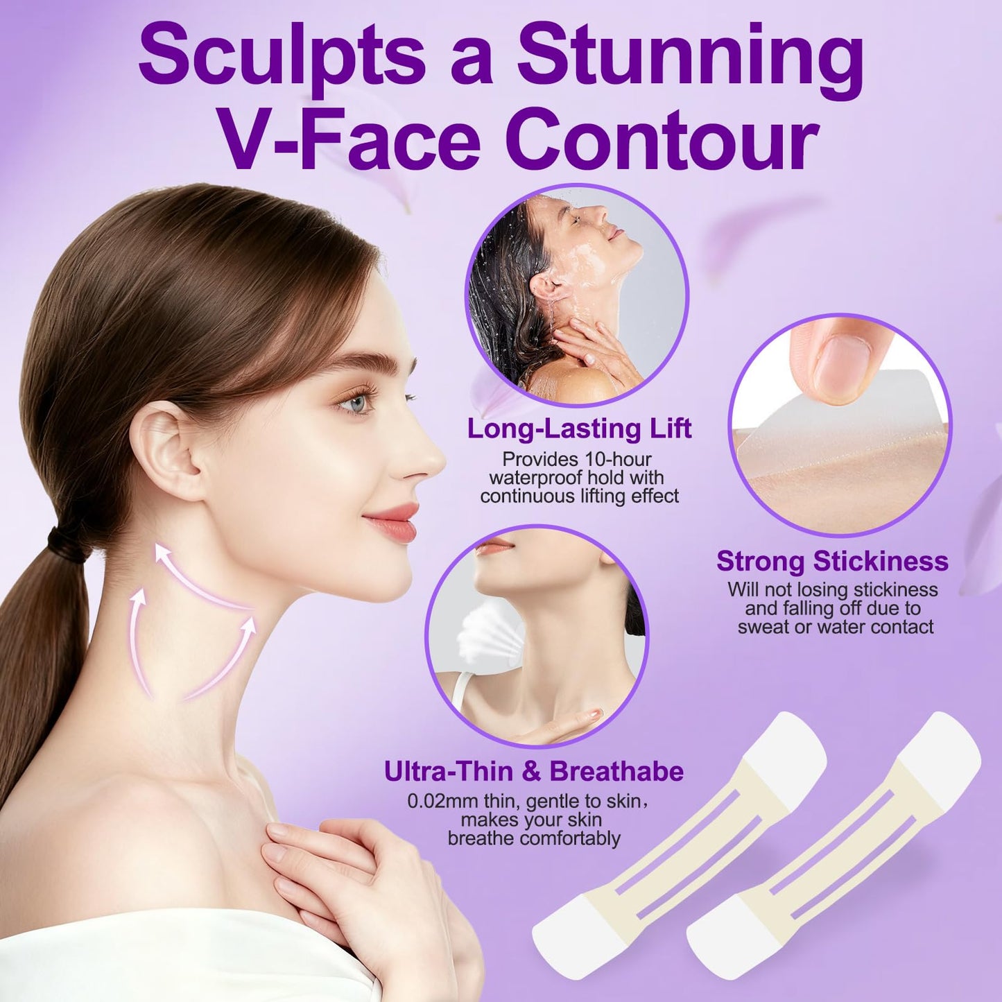 Loxbcin Neck Lift Tape Invisible, 10 PCS+4 Strips,Neck Tape Lifting Invisible,Neck Wrinkle Patches Behind,Face Lift Tapes for Women Sagging Wrinkles Turkey Double Chin