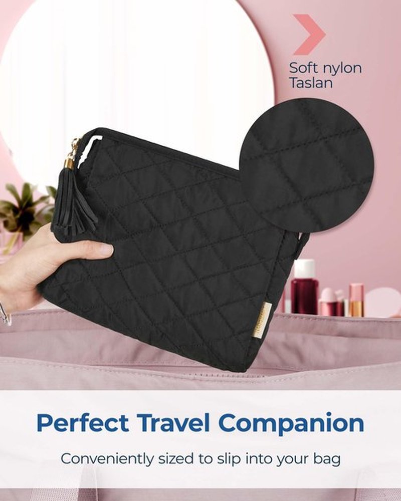 BAGSMART Makeup Bag Travel Cosmetic Bag, Puffy Make Up Bags for Women Large Capacity Makeup Organizer Case, Wide-open Pouch for Purse Storage Travel Essentials Toiletries Accessories Brushes, Black