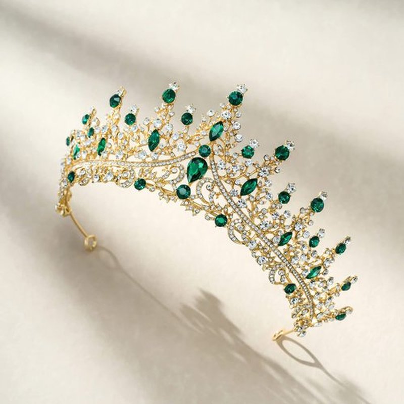 SWEETV Green Gold Tiara Crown for Women Girls,Queen Crown Princess Diadem,Crystal Hair Accessories for Quinceanera Pageant Prom Birthday,Audrey