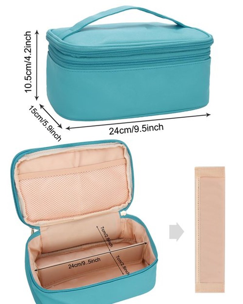 Relavel Travel Makeup Bag, Compact Cosmetic Bag for Women, Waterproof Makeup Brush Holder Organizer with Adjustable Dividers (Blue)