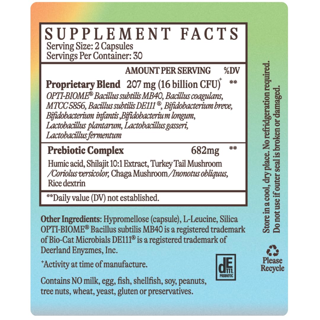SBO Probiotics by Solluna — Soil Based Organisms, Prebiotics & Postbiotics with Humic Acid, Shilajit, Chaga & Turkey Tail Mushroom — Gut Health & Digestion — Kimberly Snyder (60CT) Vegan & Non-GMO