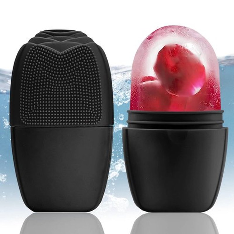 XHJRI Ice Face Roller Massager,Ice Cube Roller for Face, Eyes and Neck Naturally Conditioning and Skin Care,De-Puff Eye Bags,Reduce Migraine Pain,Reusable Massage Silicone Ice Mold (New Black)