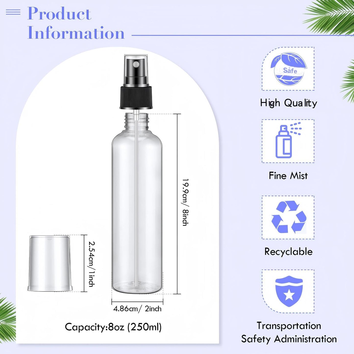Eccliy 32 Pcs 8 oz Spray Bottles Fine Mist Plastic Spray Bottles Clear Empty Sprayer Hairs Refillable Travel Sprayer with Pump Cap for Cleaning Oils Travel Perfumes(Black,Clear)