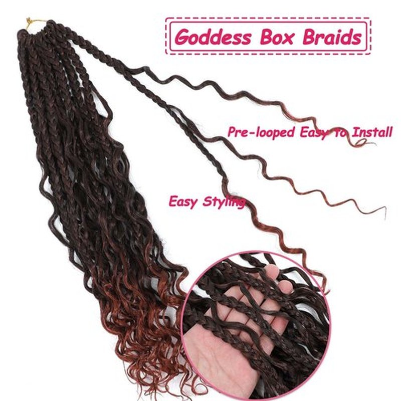 Goddess Box Braids Crochet Hair 14 inch 8Packs Pre Looped Boho Box Braids Braiding Hair Curly Ends Bohomian Crochet Box Braids (T/350#, 14 inch)