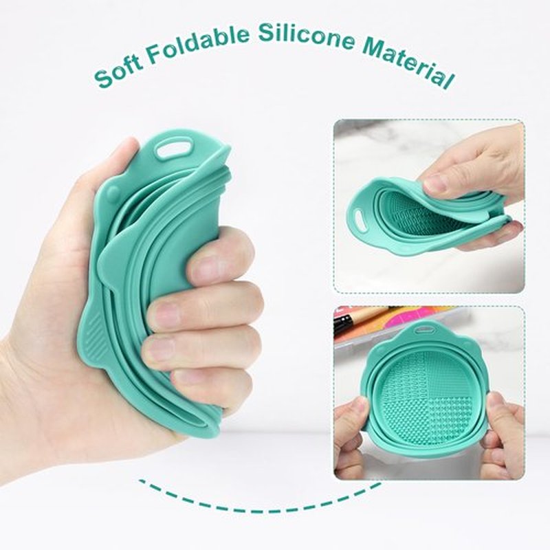 Makeup Brush Cleaner, Etercycle Foldable Silicone Brush Cleaner Bowl Srubber, Portable Washing Tools for Makeup Brush,Powder Puff,Sponge (Green)