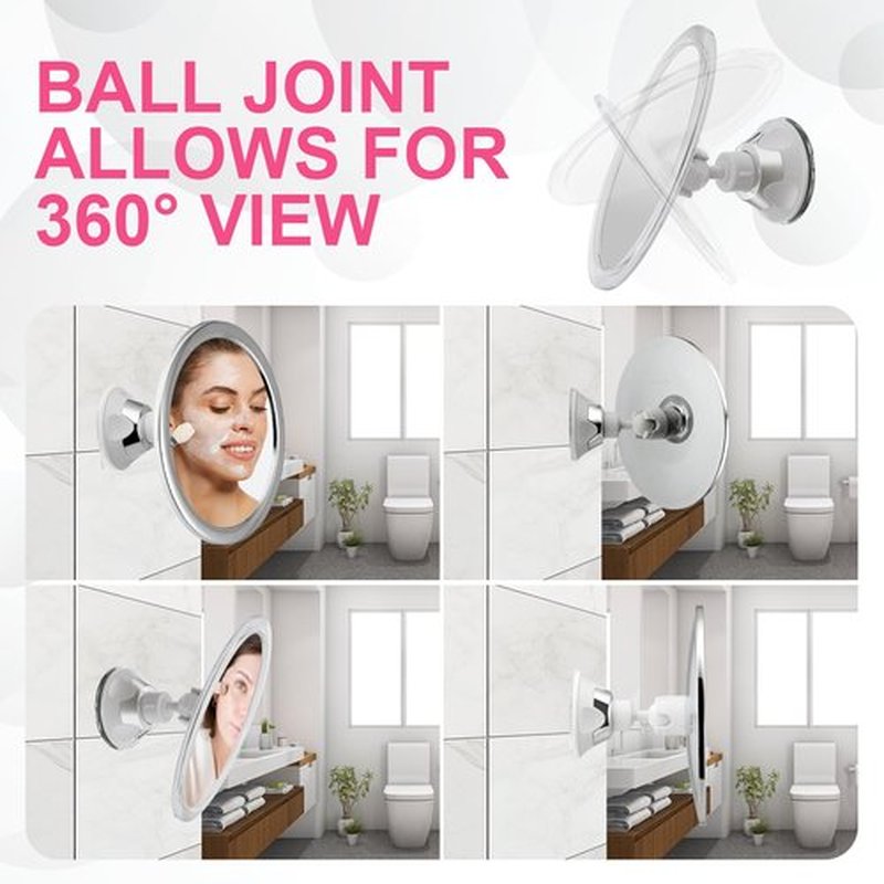 Fogless Shower Mirror with Suction Cups, 360° Rotatable, Anti-Fog Bathroom Mirror for Shaving, Make-up, Showering, Bathroom Accessories, Silver