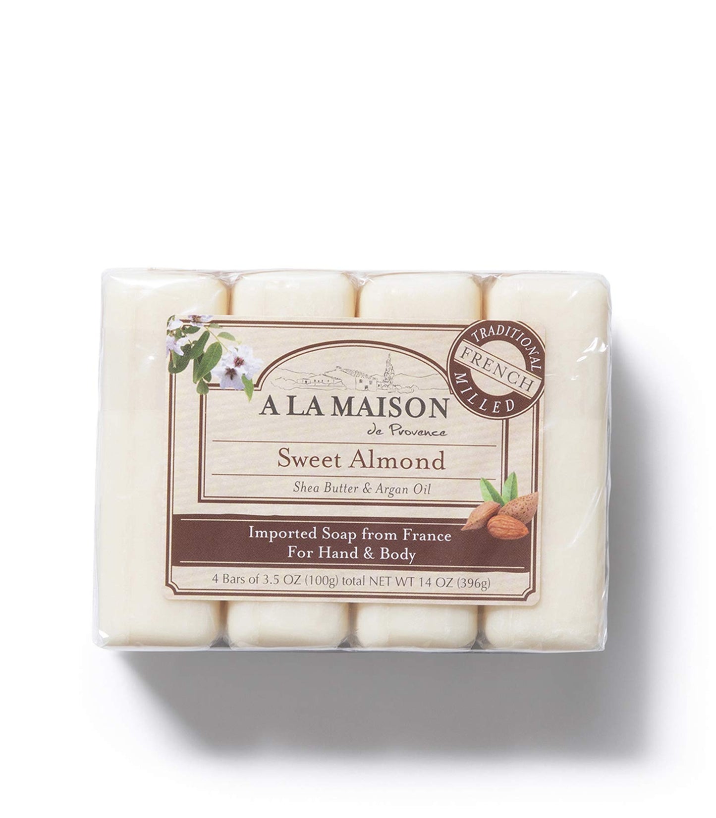 A LA MAISON Sweet Almond Bar Soap - Triple French Milled Natural Moisturizing Hand Soap Bar (12 Bars of Soap, 3.5 oz)