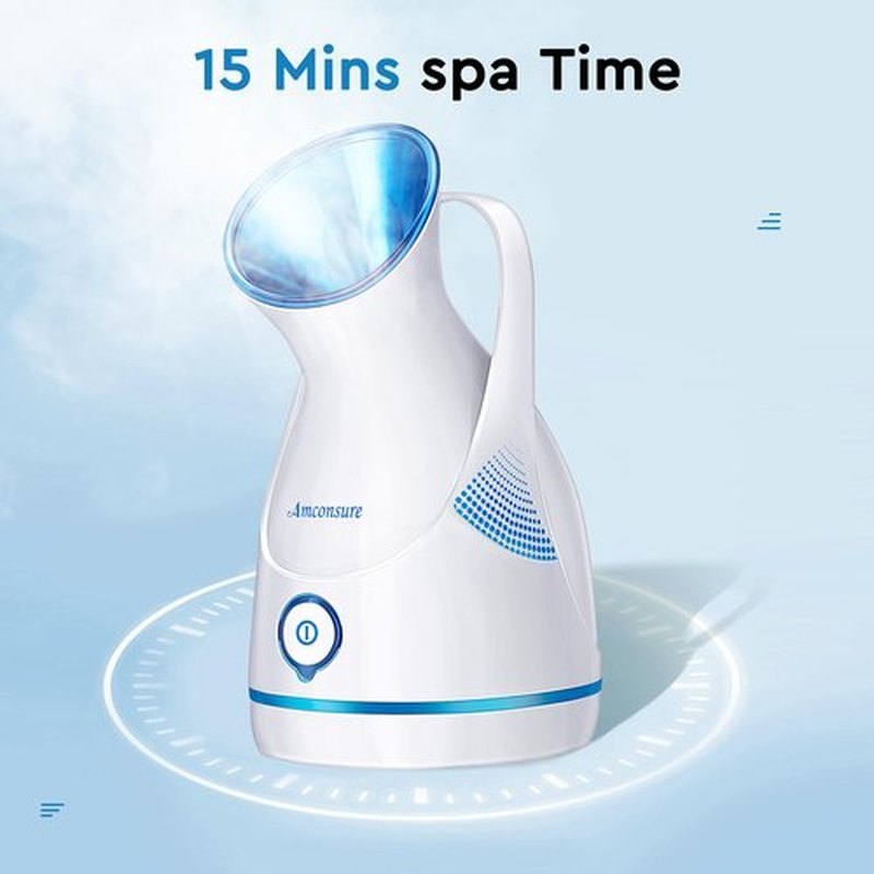Facial Steamer,Amconsure Face Steamer for Home Facial Deep Cleaning, Nano Ionic Facial Steamers Warm Mist Humidifier Atomizer for Face Sauna Spa Sinuses Moisturizing, Unclogs Pores(Blue)