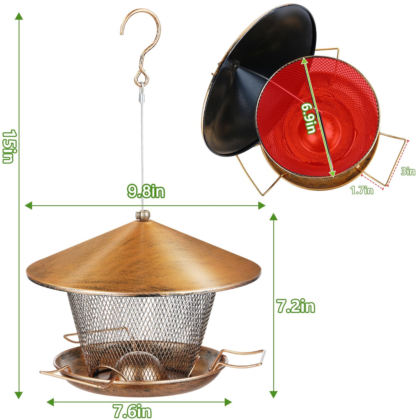 Samhe Bird Feeder for Outdoor Hanging 9.8" Roof 3.5 LBs Seeds Capacity