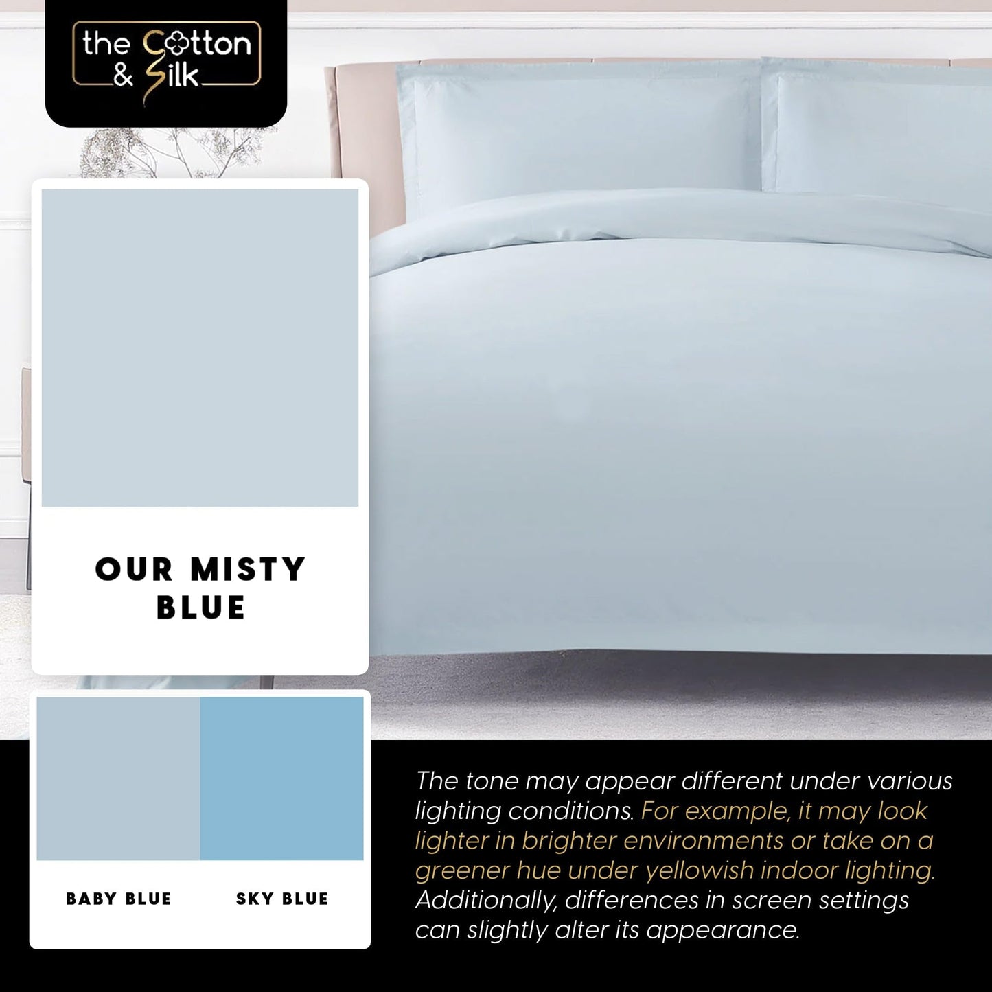 THE COTTON & SILK® 100% Luxury Long-Staple Cotton Duvet Cover - Soft & Breathable - Include 1 Duvet Cover with Corner Ties & Hidden Zipper - Misty Blue, Twin XL